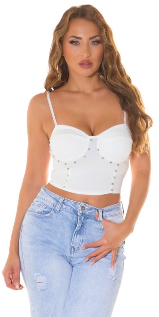 Crop Top with Glitter Studs White